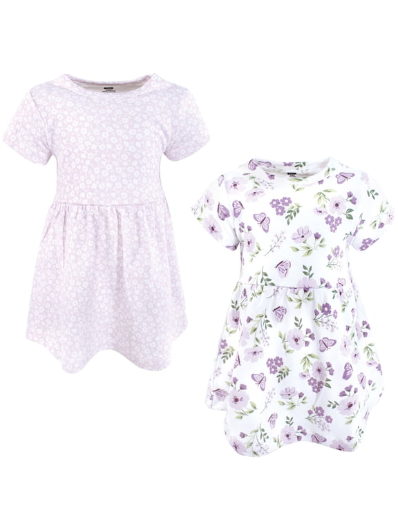 Girls Cotton Dresses, Purple Butterfly Floral, 12-18 Months