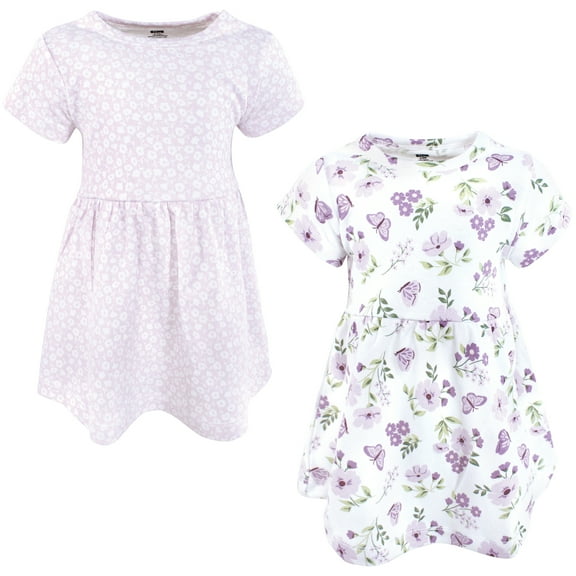 Hudson Baby Girls Cotton Dresses, Purple Butterfly Floral, 2T