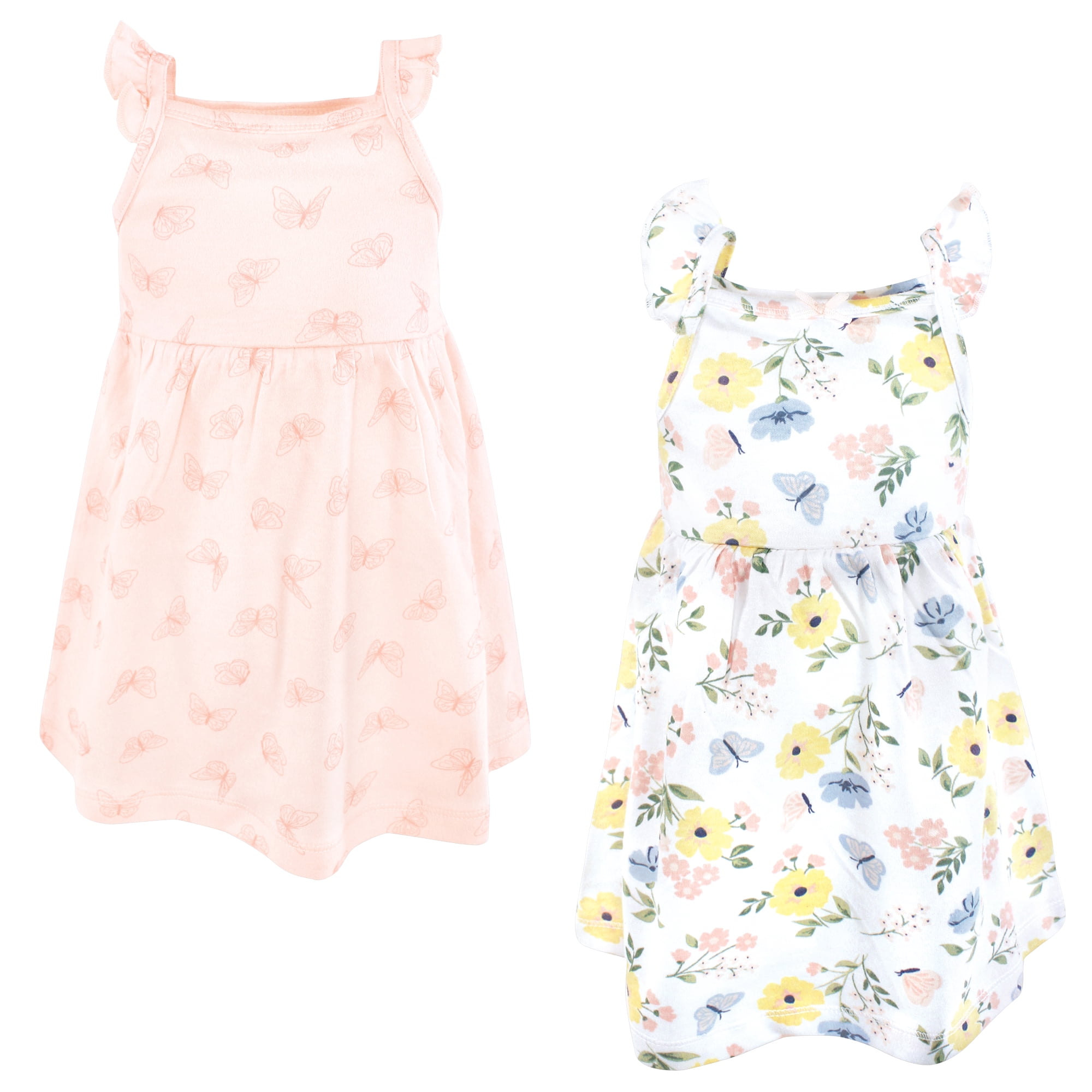 Hudson Baby Girls Cotton Dresses, Soft Butterfly Floral, 9-12 Months