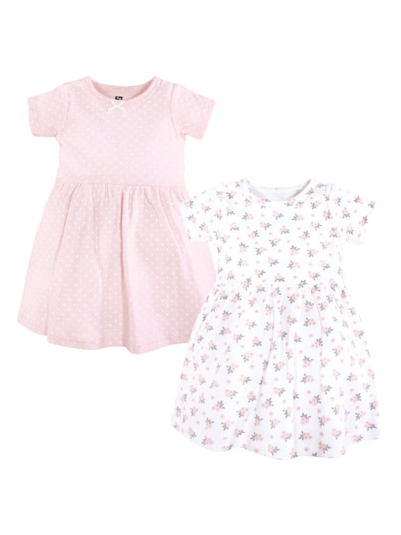 Girls Cotton Dresses, Tiny Pink Flower, 18-24 Months