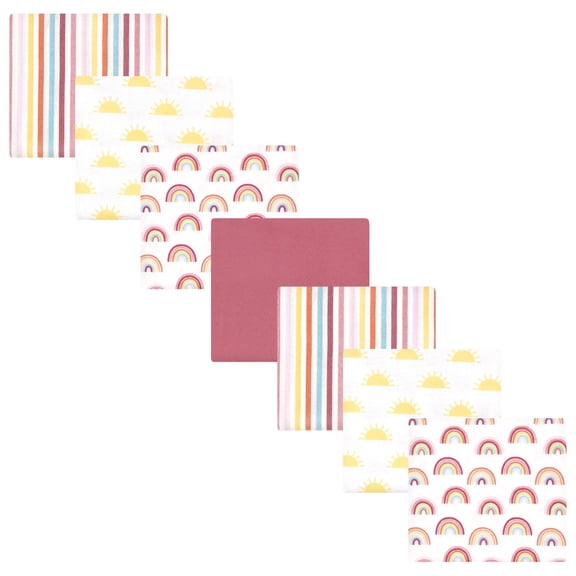 Hudson Baby Girls Cotton Flannel Receiving Blankets Bundle, Sunshine And Rainbows, One Size