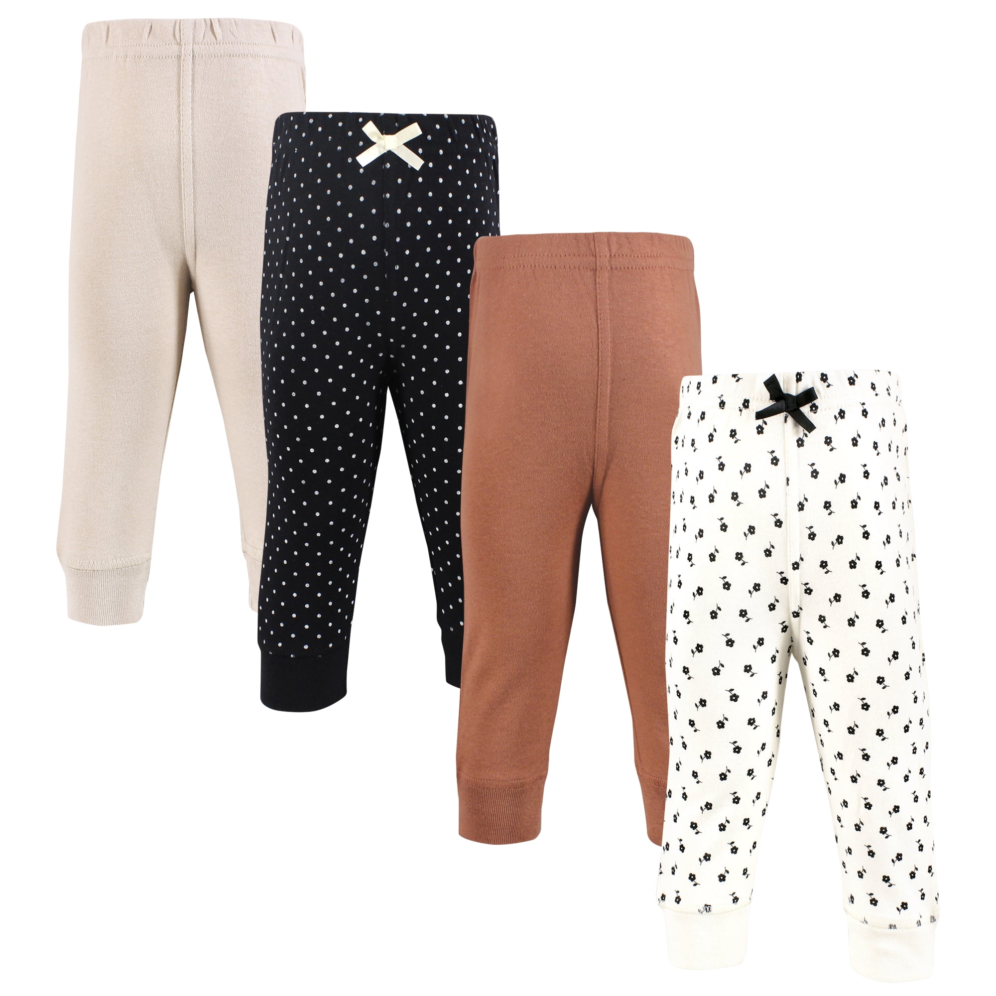 Hudson Baby Girls Cotton Pants and Leggings, Black Brown Tiny Floral, 2T