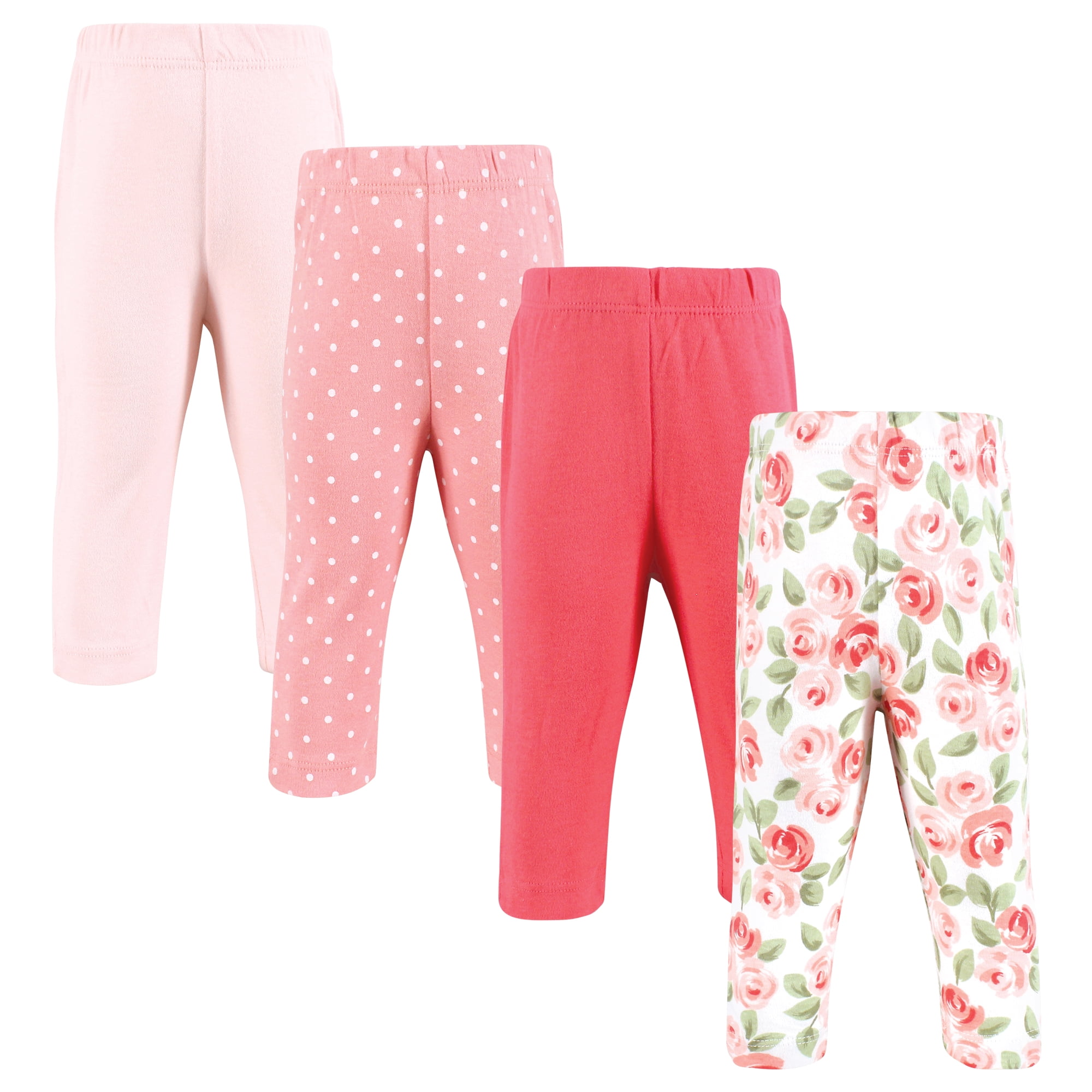 Hudson Baby Girls Cotton Pants and Leggings, Coral Floral, 3T