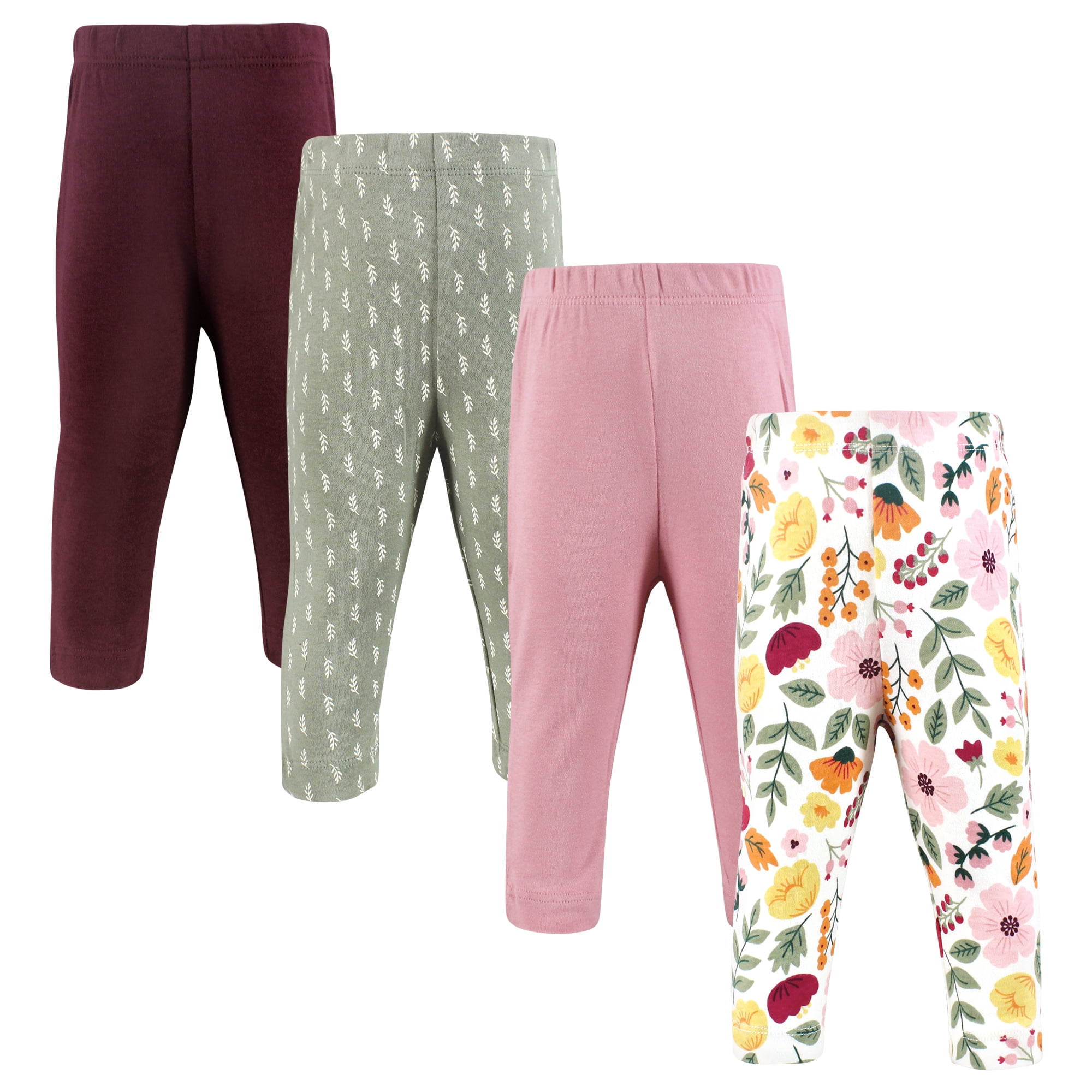 Hudson Baby Girls Cotton Pants and Leggings, Fall Botanical, Newborn