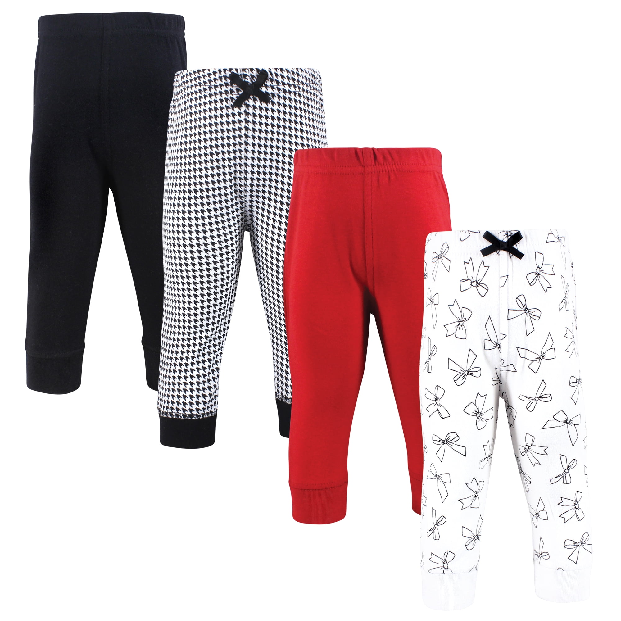 Hudson Baby Girls Cotton Pants and Leggings, Houndstooth Bows, 3T