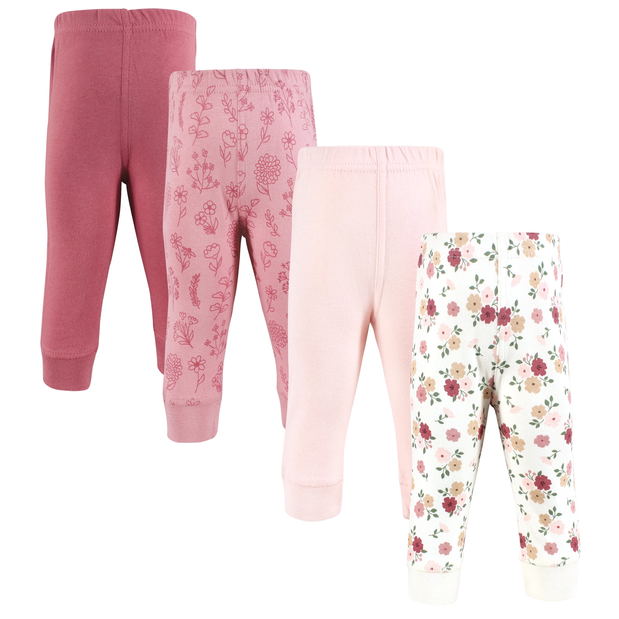 Hudson Baby Girls Cotton Pants and Leggings, Mauve Floral Love, 6-9 Months