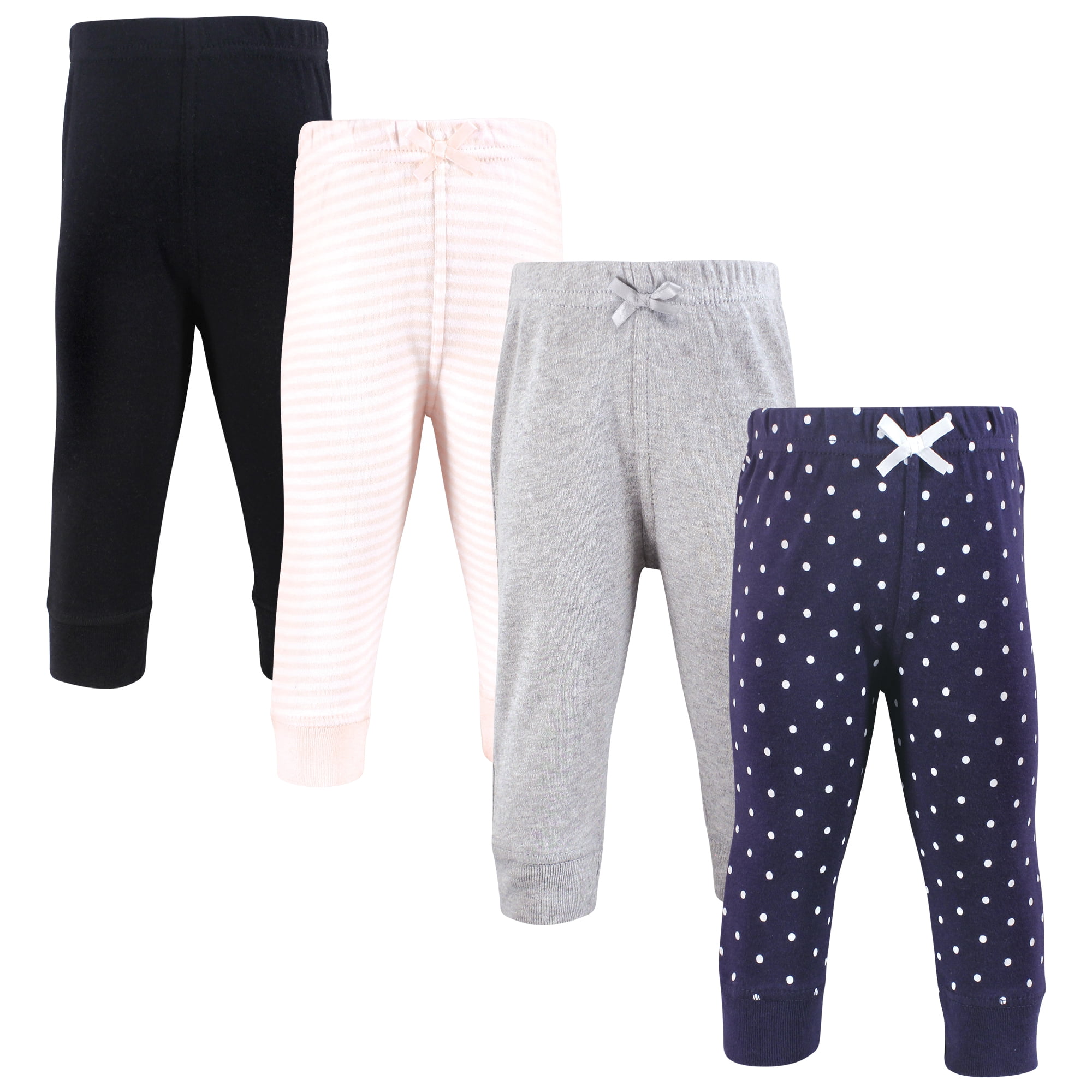 Hudson Baby Girls Cotton Pants and Leggings, Navy Dot Pink Stripe, 2T