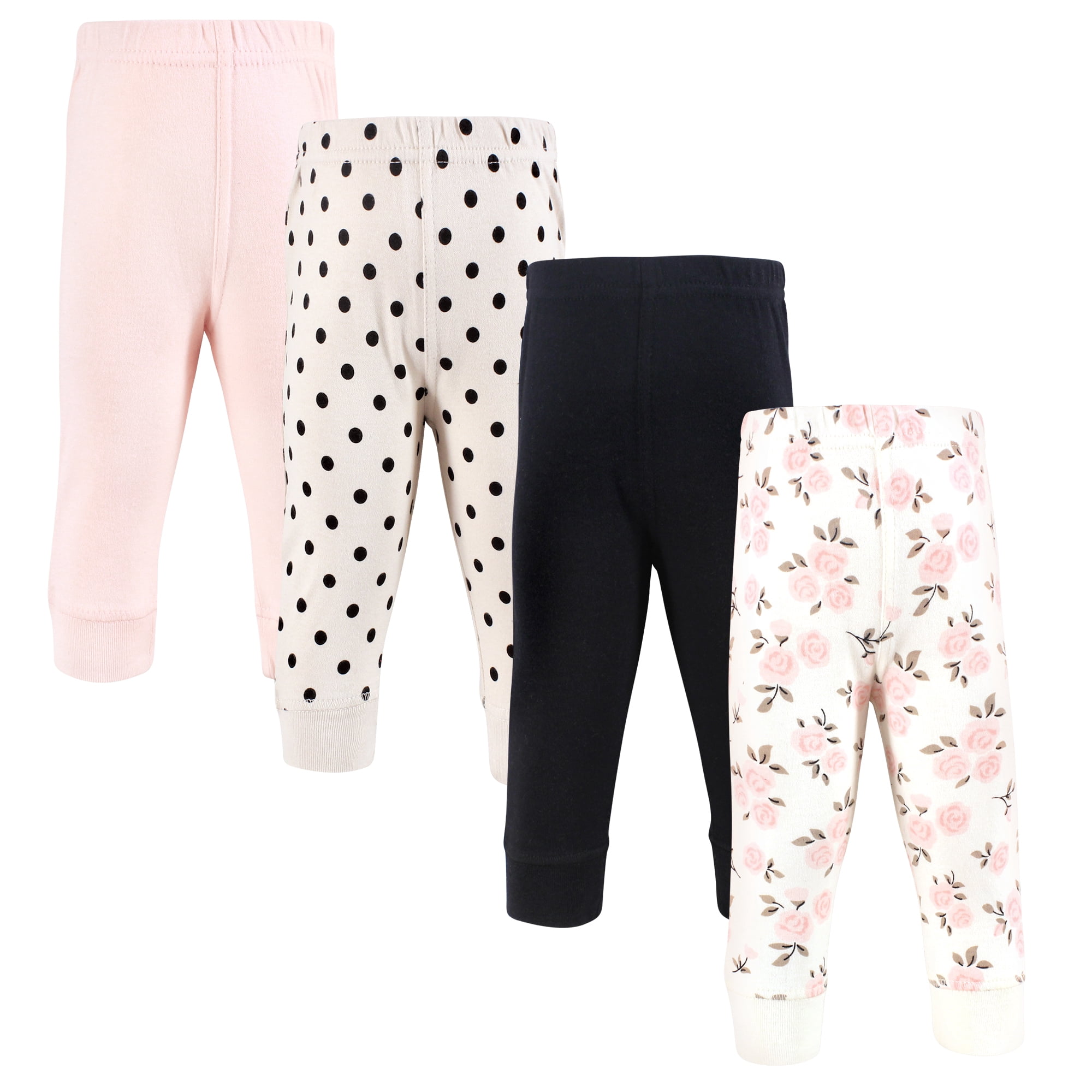 Hudson Baby Girls Cotton Pants and Leggings, Neutral Pink Floral, 6-9 Months