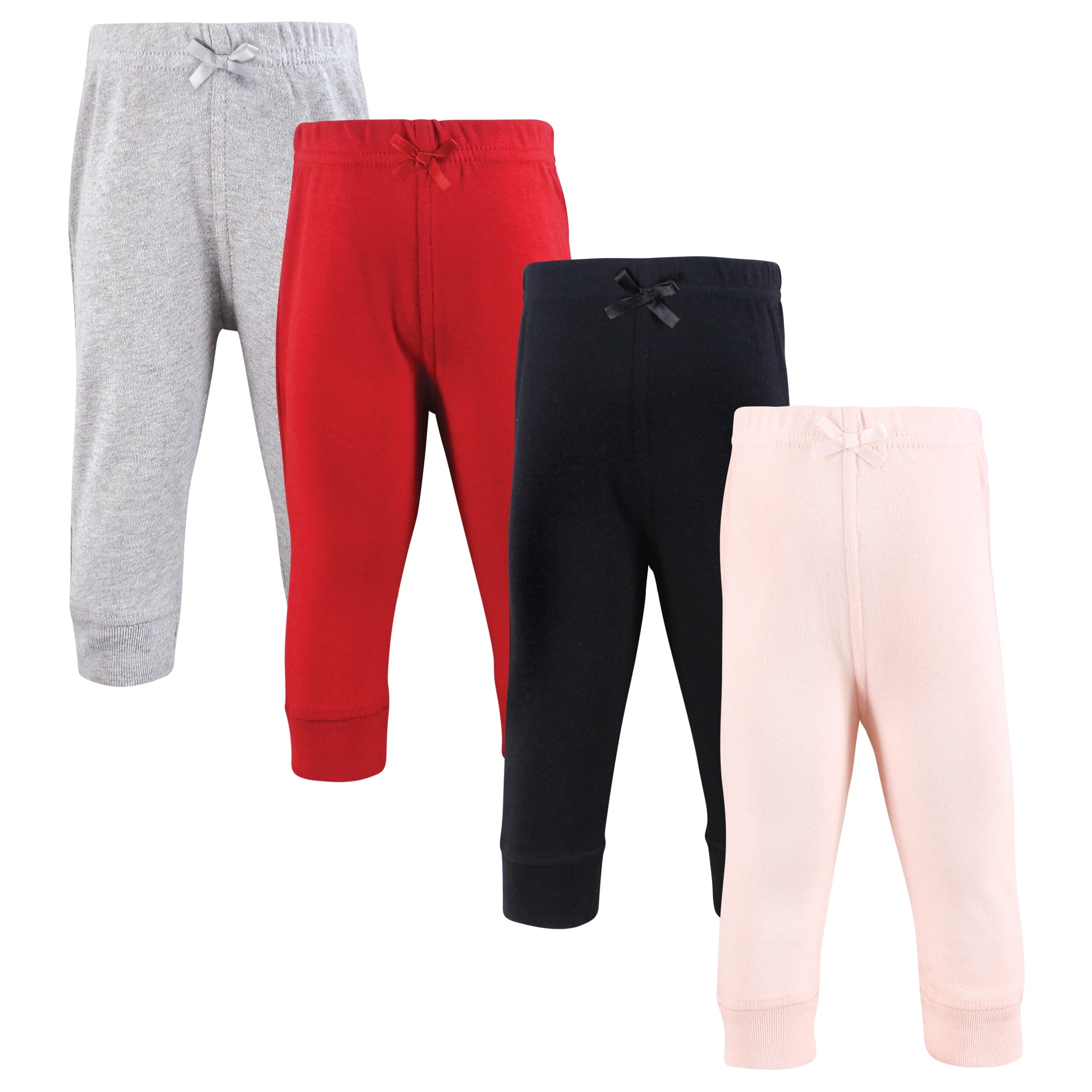 Hudson Baby Girls Cotton Pants and Leggings, Pink Black Red, 6-9 Months