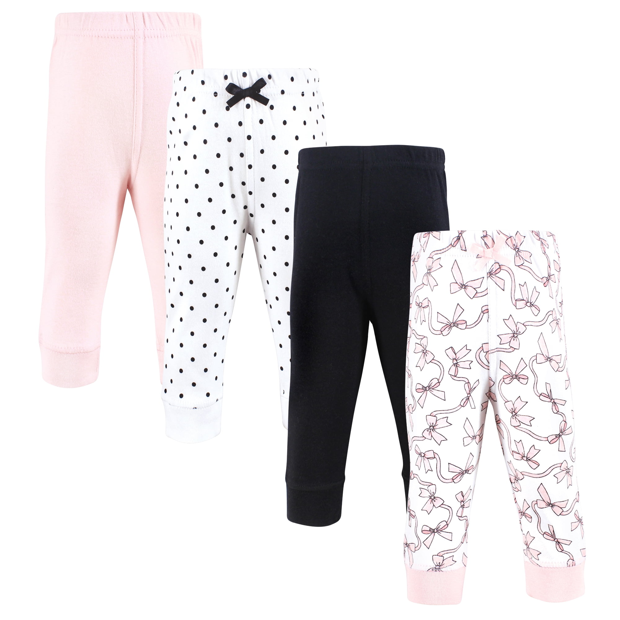 Hudson Baby Girls Cotton Pants and Leggings, Pink Bows, 6-9 Months