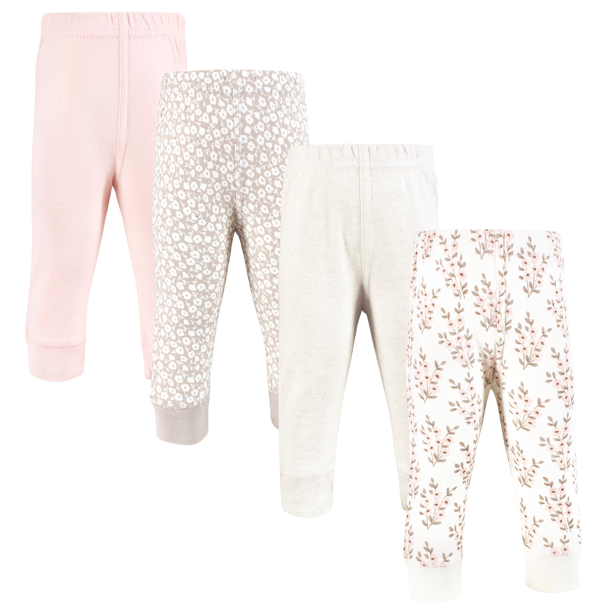 Hudson Baby Girls Cotton Pants and Leggings, Pink Taupe Florals, 3-6 Months