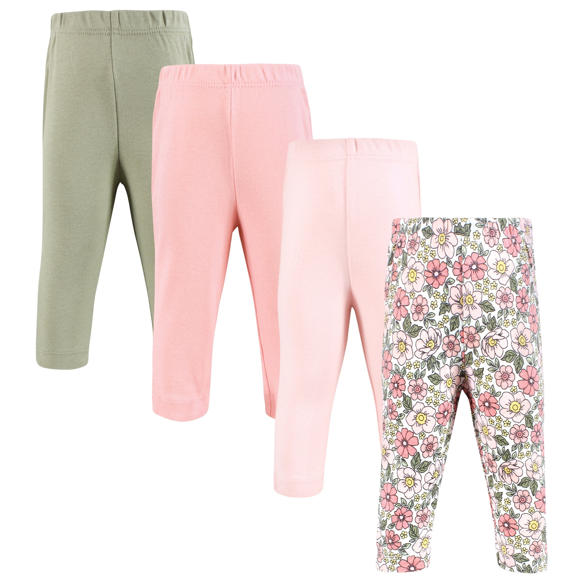 Hudson Baby Girls Cotton Pants and Leggings, Pink Yellow Pretty Floral, 4T