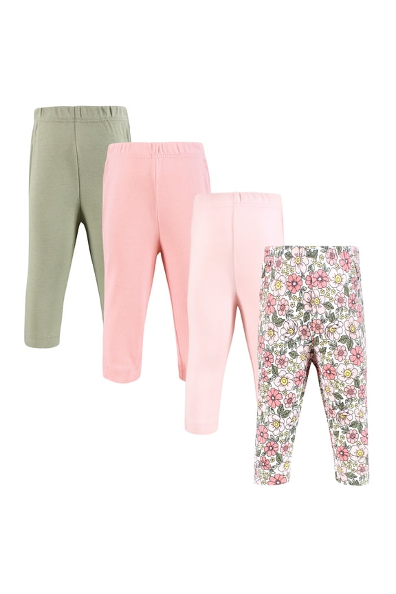 Girls Cotton Pants and Leggings, Pink Yellow Pretty Floral, 6-9 Months