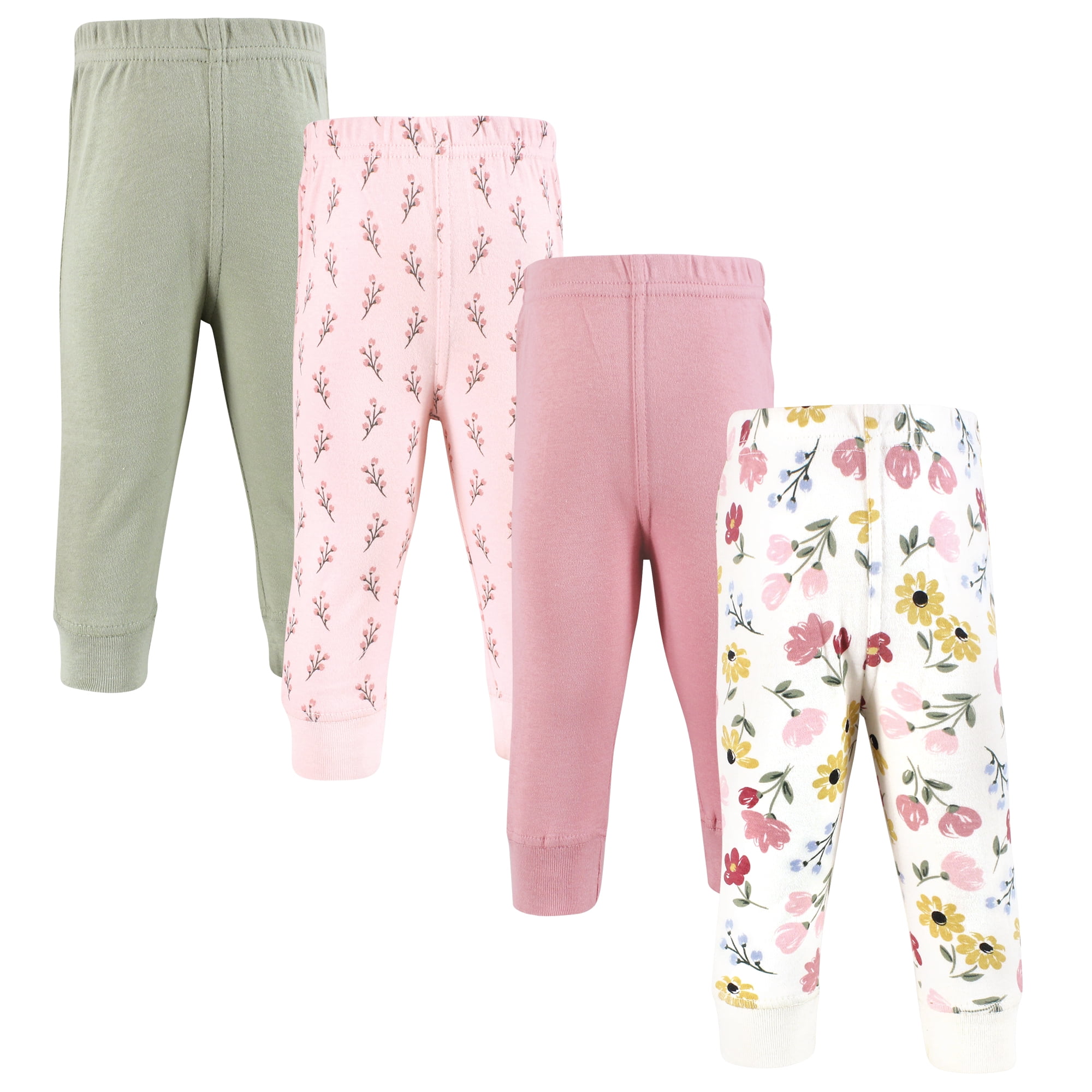 Hudson Baby Girls Cotton Pants and Leggings, Soft Painted Floral, 3T