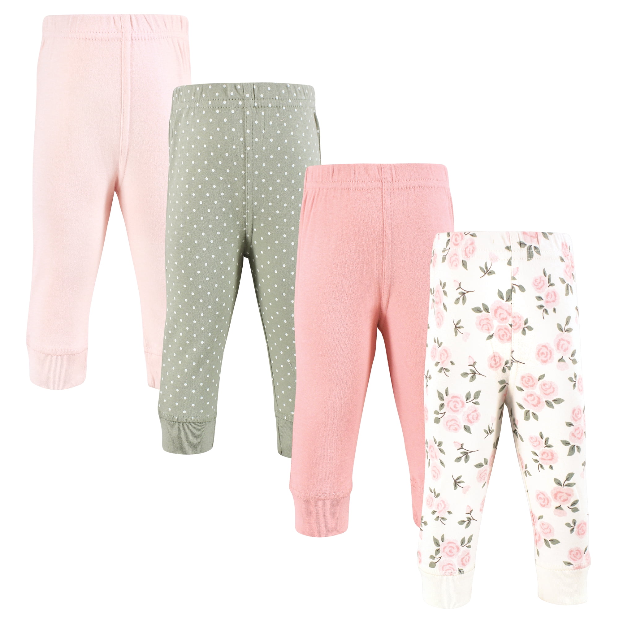 Hudson Baby Girls Cotton Pants and Leggings, Soft Pink Sage Rose, 6-9 Months