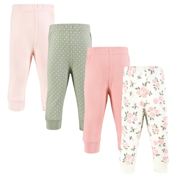 Hudson Baby Girls Cotton Pants and Leggings, Soft Pink Sage Rose, Preemie