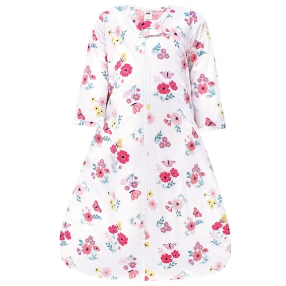 Hudson Baby Girls Long Sleeve Plush Faux Fur Sleeping Bag, Wearable Blanket, Butterfly Floral, 0-6 Months