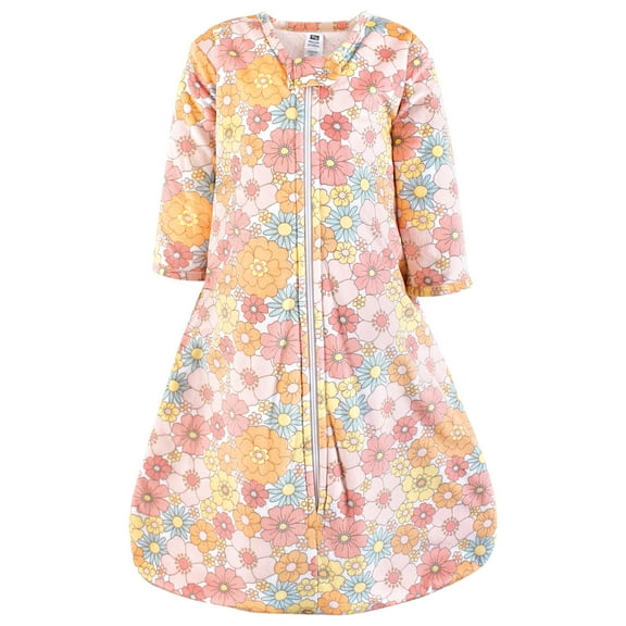 Hudson Baby Girls Long Sleeve Plush Faux Fur Sleeping Bag, Wearable Blanket, Peace Love Flowers, 12-18 Months