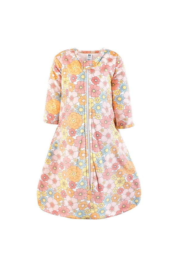 Girls Long Sleeve Plush Faux Fur Sleeping Bag, Wearable Blanket, Peace Love Flowers, 6-12 Months