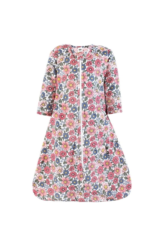 Girls Long Sleeve Plush Faux Fur Sleeping Bag, Wearable Blanket, Pink Blue Pretty Floral, 0-6 Months