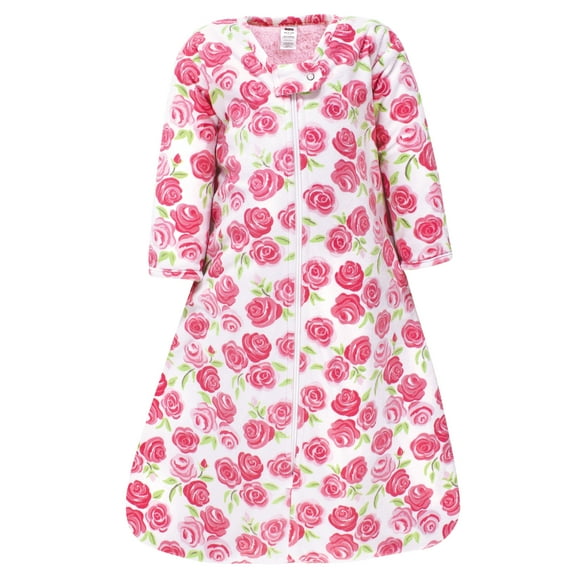 Hudson Baby Girls Long Sleeve Plush Faux Fur Sleeping Bag, Wearable Blanket, Pink Roses, 0-6 Months