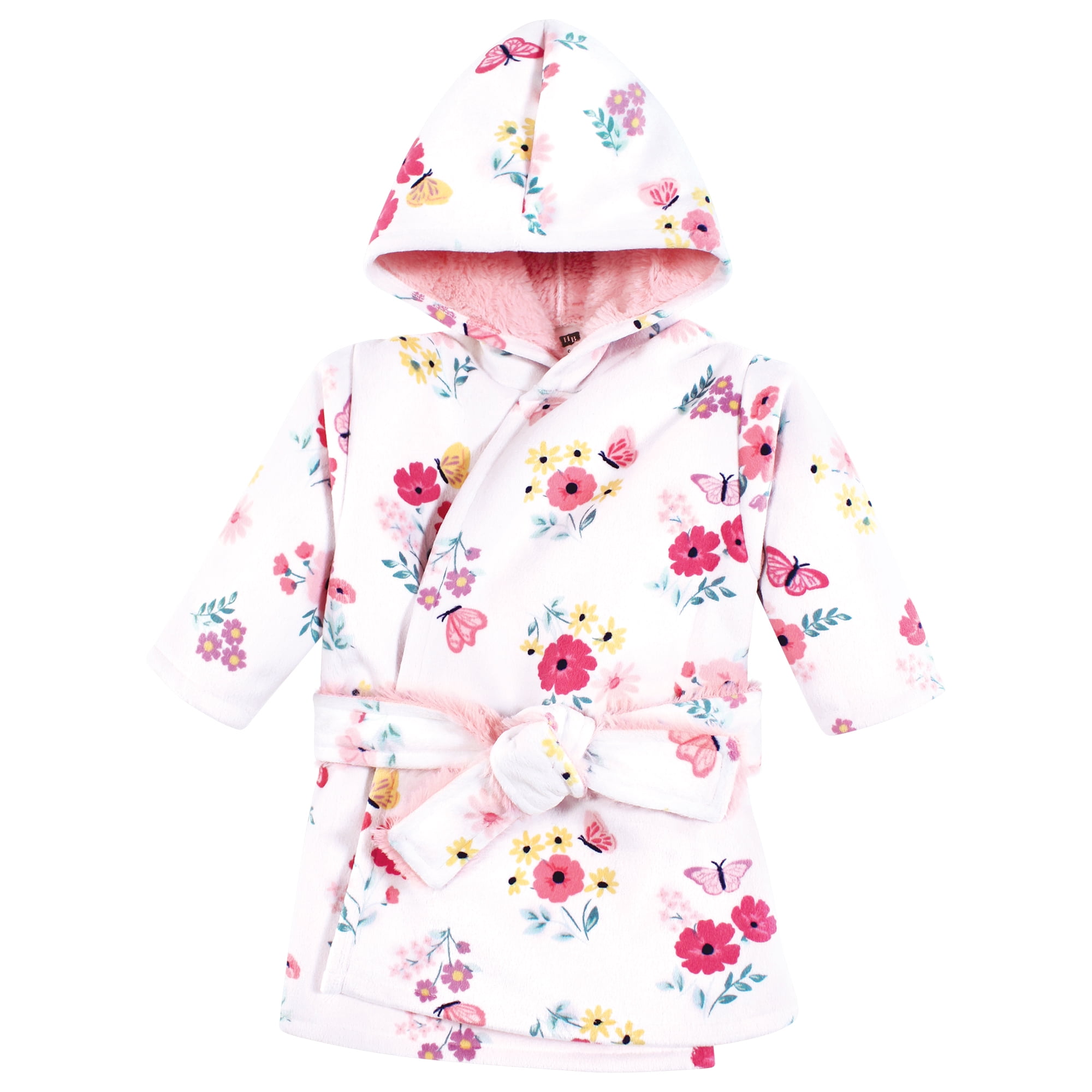 Hudson Baby Girls Mink with Faux Fur Lining Pool and Beach Robe Cover-ups, Butterfly Floral, 12-18 Months