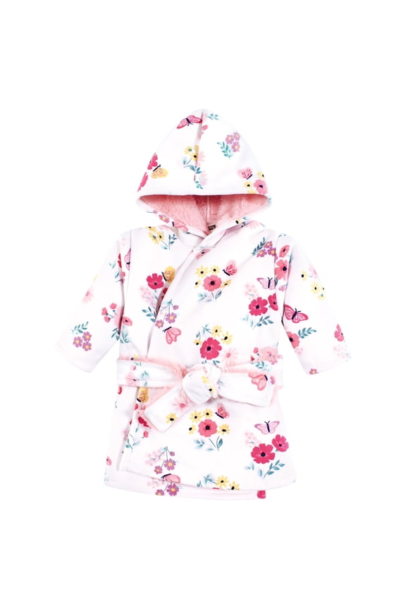 Girls Mink with Faux Fur Lining Pool and Beach Robe Cover-ups, Butterfly Floral, 12-18 Months