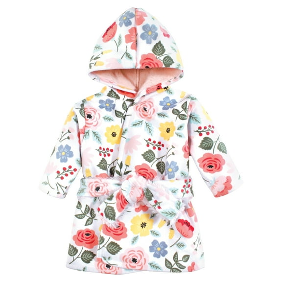 Hudson Baby Girls Mink with Faux Fur Lining Pool and Beach Robe Cover-ups, Modern Botanical, 6-12 Months