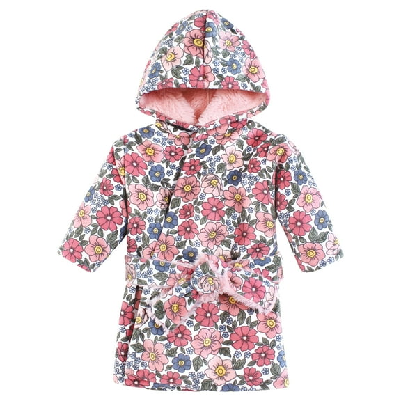 Hudson Baby Girls Mink with Faux Fur Lining Pool and Beach Robe Cover-ups, Pink Blue Pretty Floral, 18-24 Months
