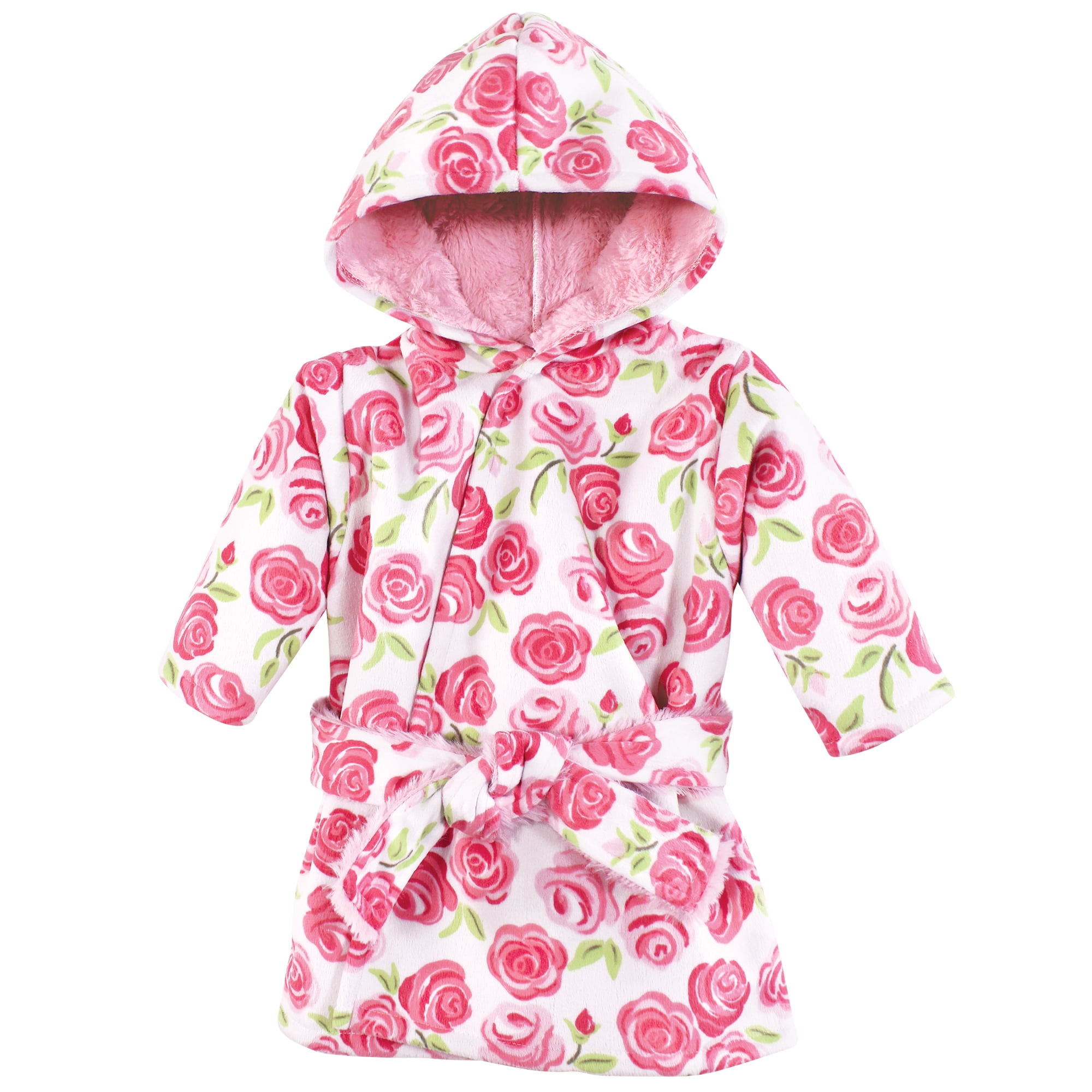 Hudson Baby Girls Mink with Faux Fur Lining Pool and Beach Robe Cover-ups, Pink Roses, 6-12 Months