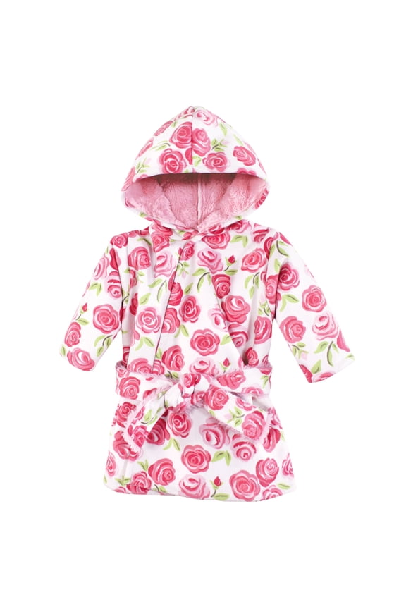 Girls Mink with Faux Fur Lining Pool and Beach Robe Cover-ups, Pink Roses, 6-12 Months