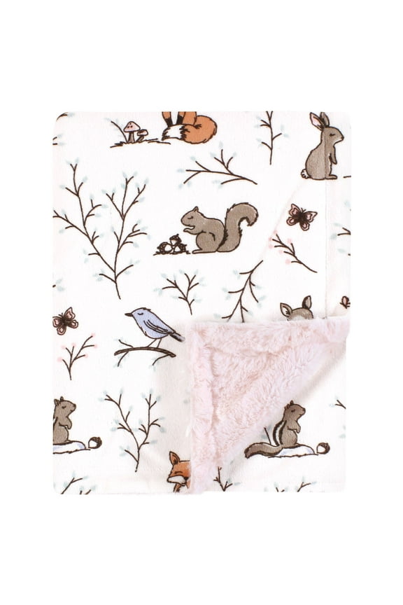 Girls Plush Blanket with Furry Binding and Back, Enchanted Forest, One Size