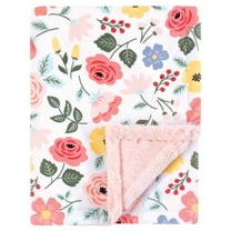 Hudson Baby Girls Plush Blanket with Furry Binding and Back, Modern Botanical, One Size
