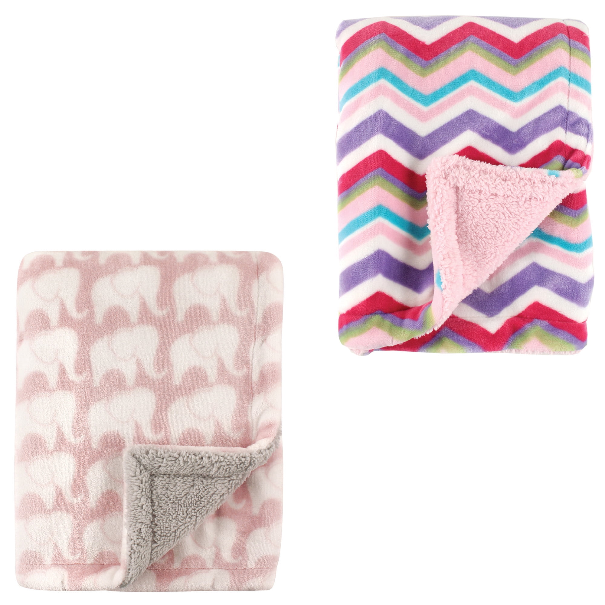 Hudson Baby Girls' Plush Blanket with Sherpa Back, 2-Pack, Choose Your Color