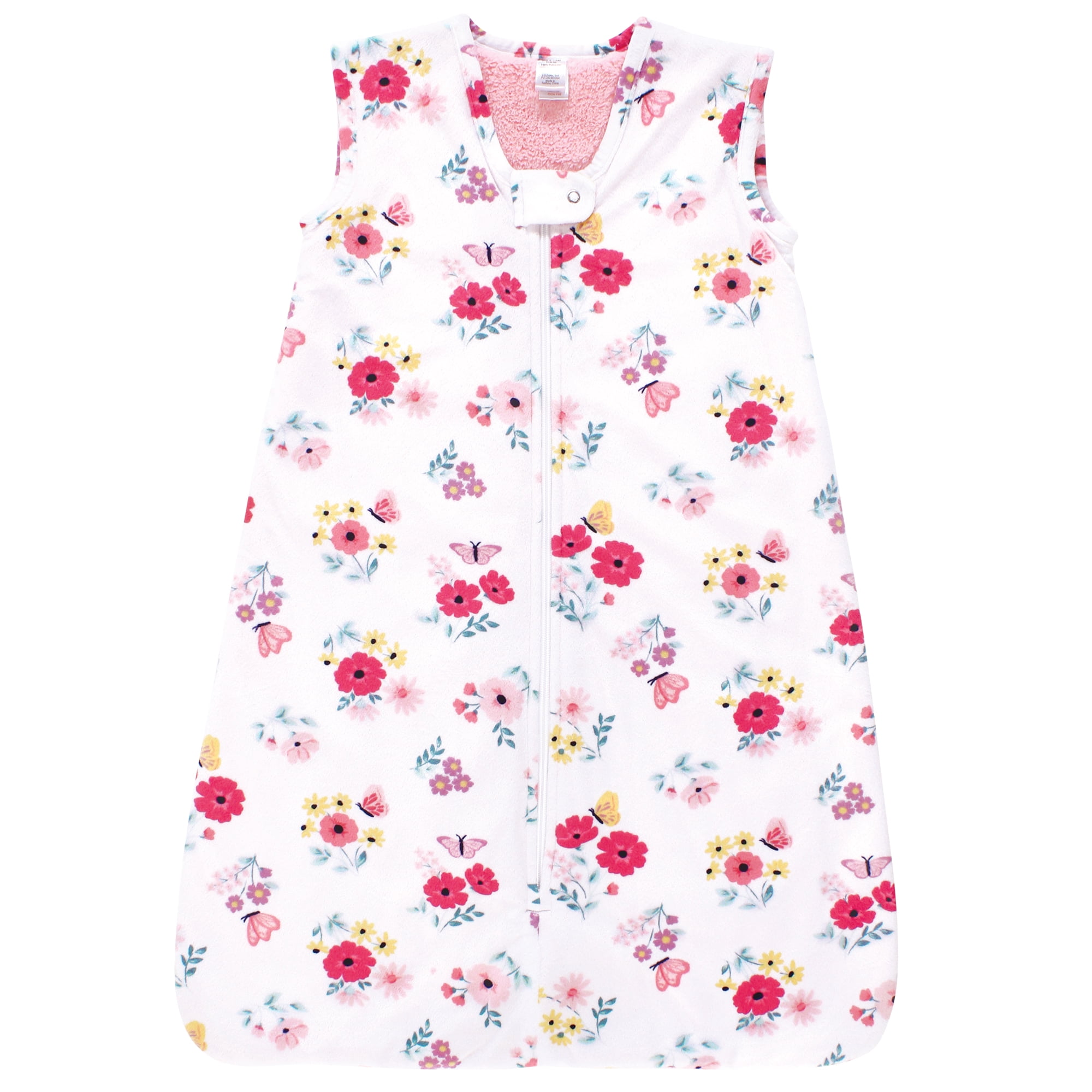 Hudson Baby Girls Plush Faux Fur Sleeping Bag, Wearable Blanket, Butterfly Floral, 12-18 Months