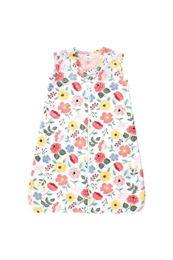 Girls Plush Faux Fur Sleeping Bag, Wearable Blanket, Modern Botanical, 0-6 Months