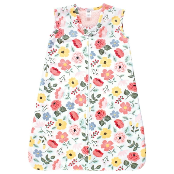 Hudson Baby Girls Plush Faux Fur Sleeping Bag, Wearable Blanket, Modern Botanical, 12-18 Months