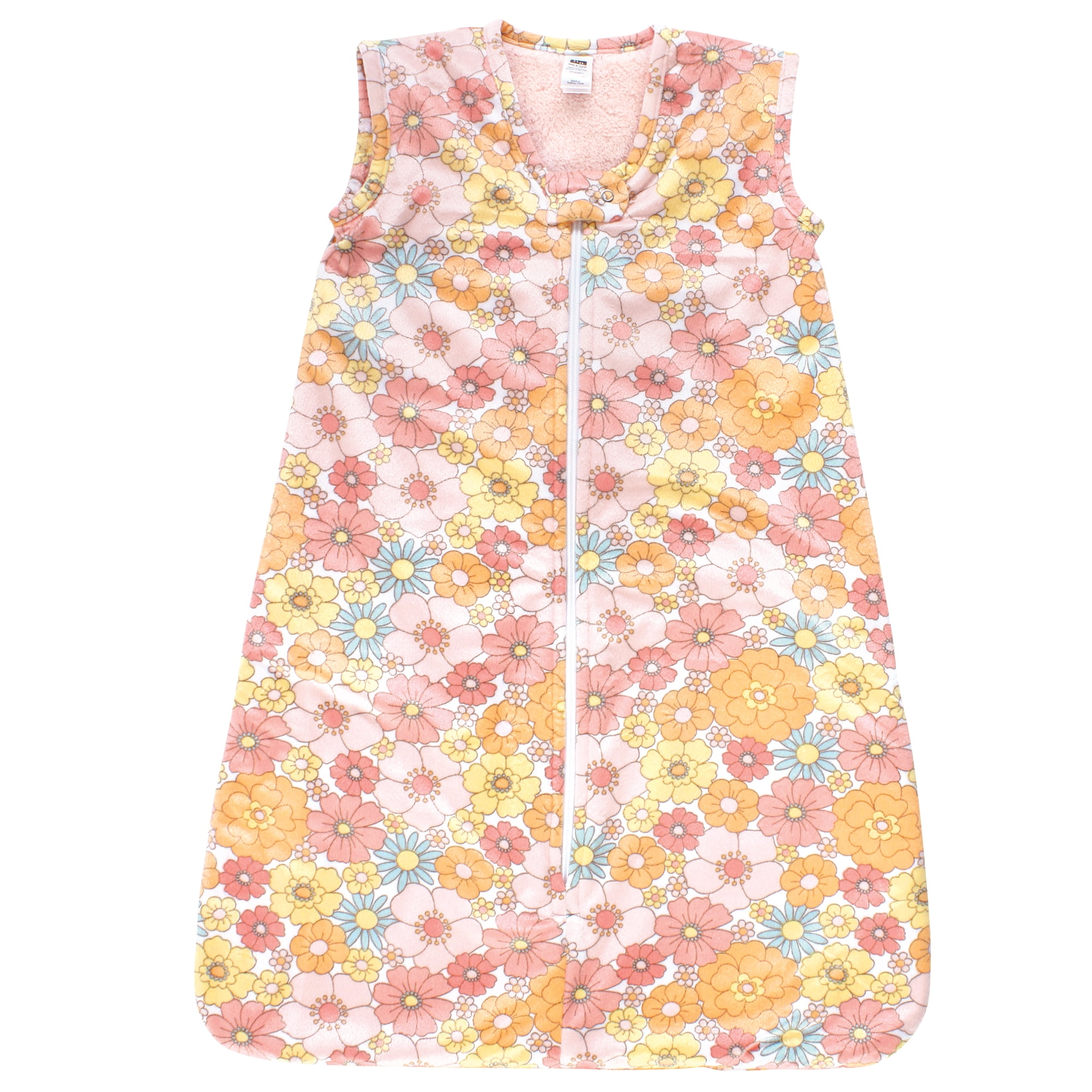 Hudson Baby Girls Plush Faux Fur Sleeping Bag, Wearable Blanket, Peace Love Flowers, 18-24 Months