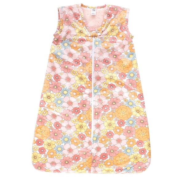 Hudson Baby Girls Plush Faux Fur Sleeping Bag, Wearable Blanket, Peace Love Flowers, 18-24 Months