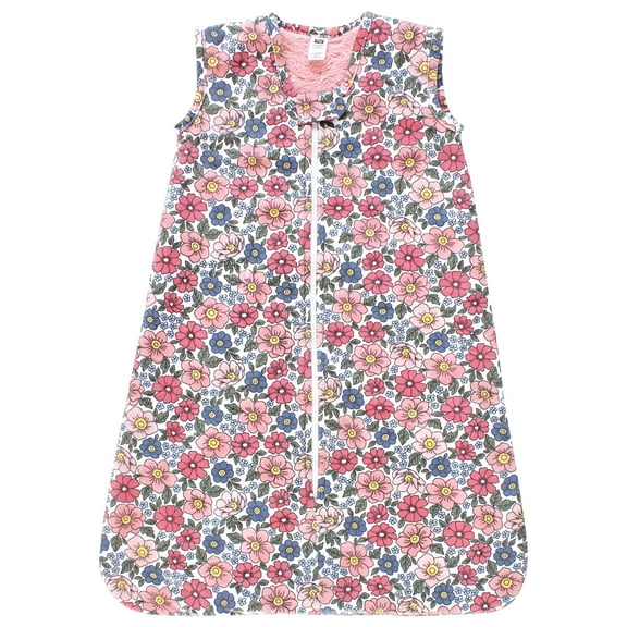 Hudson Baby Girls Plush Faux Fur Sleeping Bag, Wearable Blanket, Pink Blue Pretty Floral, 12-18 Months