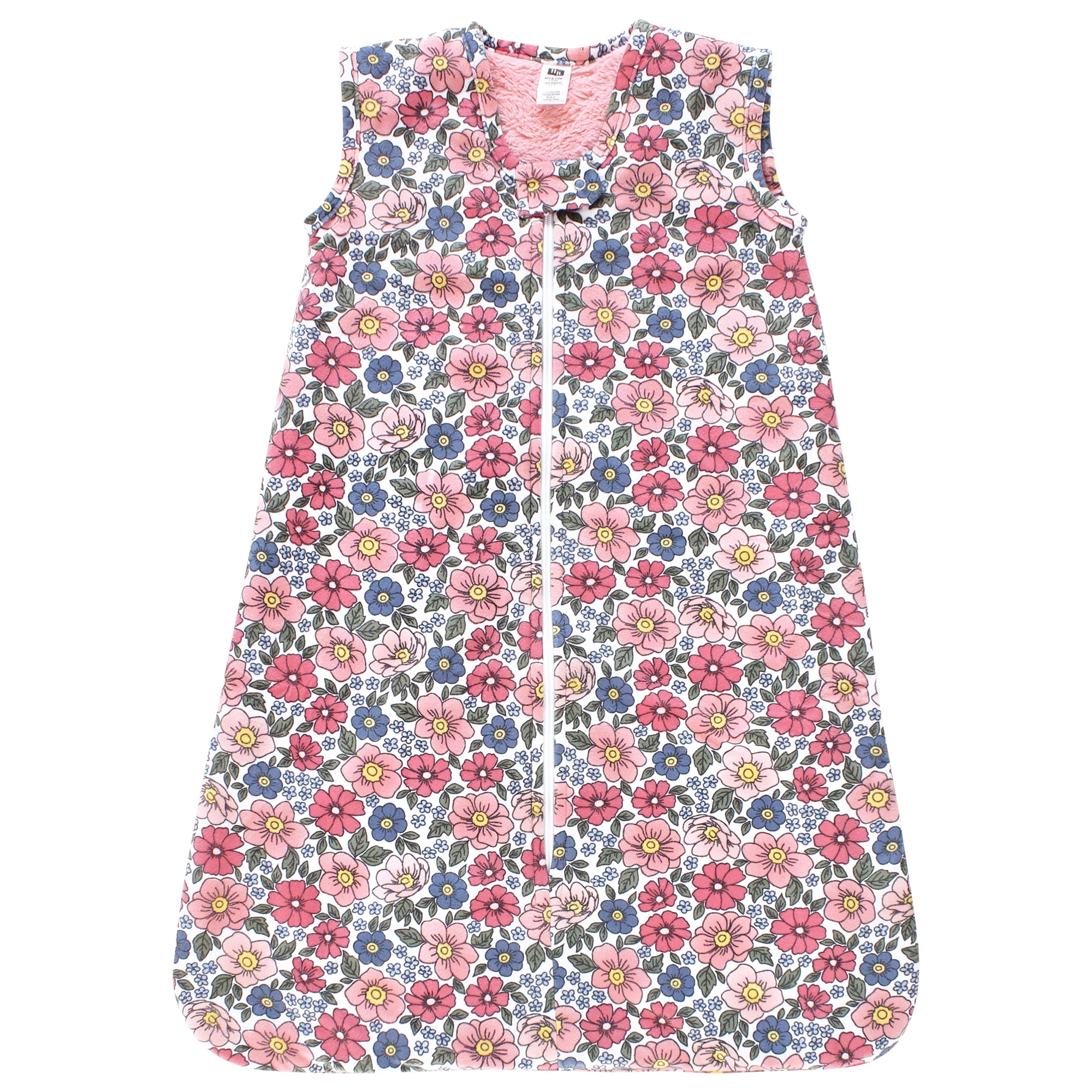 Hudson Baby Girls Plush Faux Fur Sleeping Bag, Wearable Blanket, Pink Blue Pretty Floral, 6-12 Months