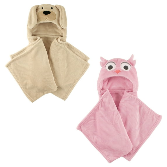 Hudson Baby Girls' Plush Hooded Blanket, 2-Pack, Choose Your Color