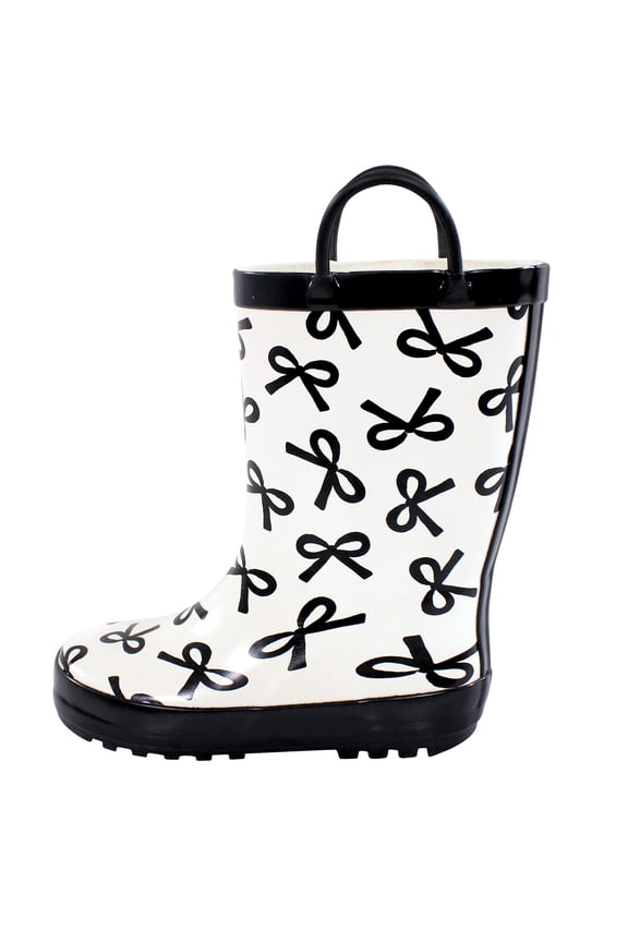 Girls Rain Boots, Black Bows, 6 Toddler