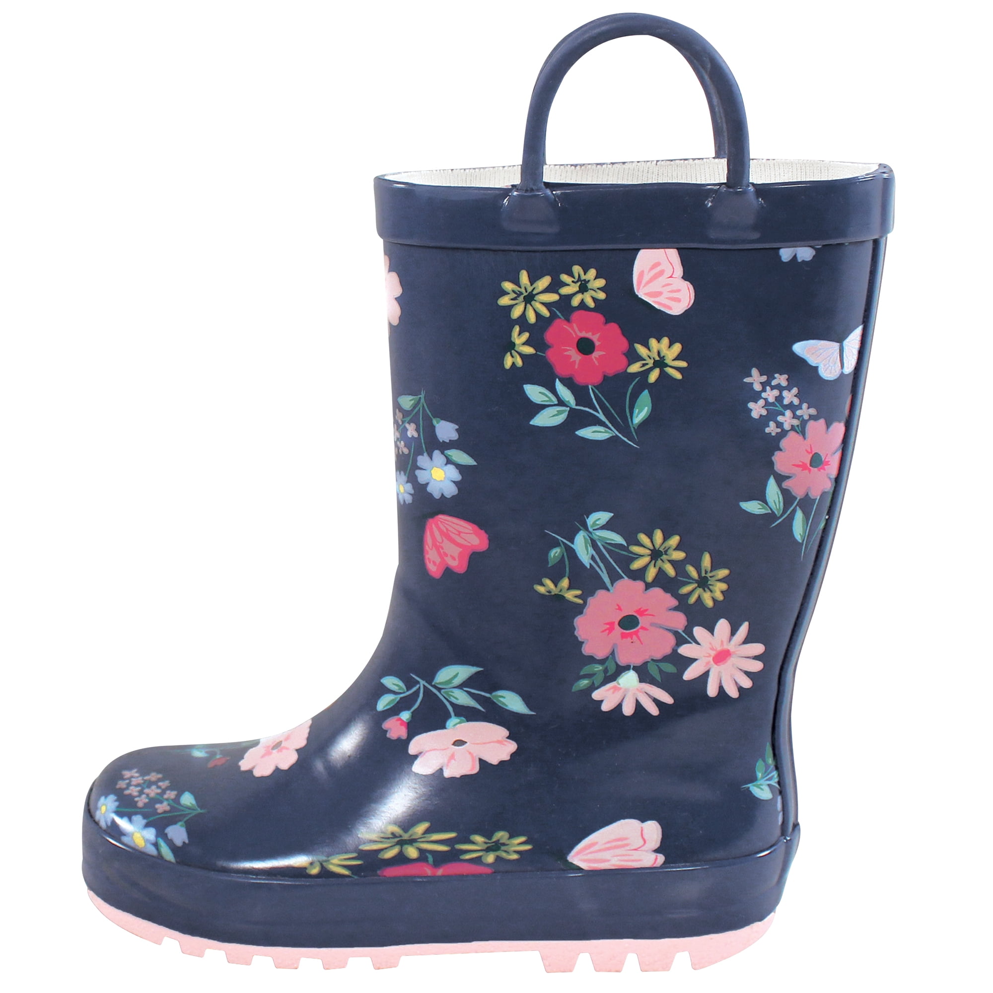 Hudson Baby Girls Rain Boots, Blue Butterfly Floral, 9 Toddler
