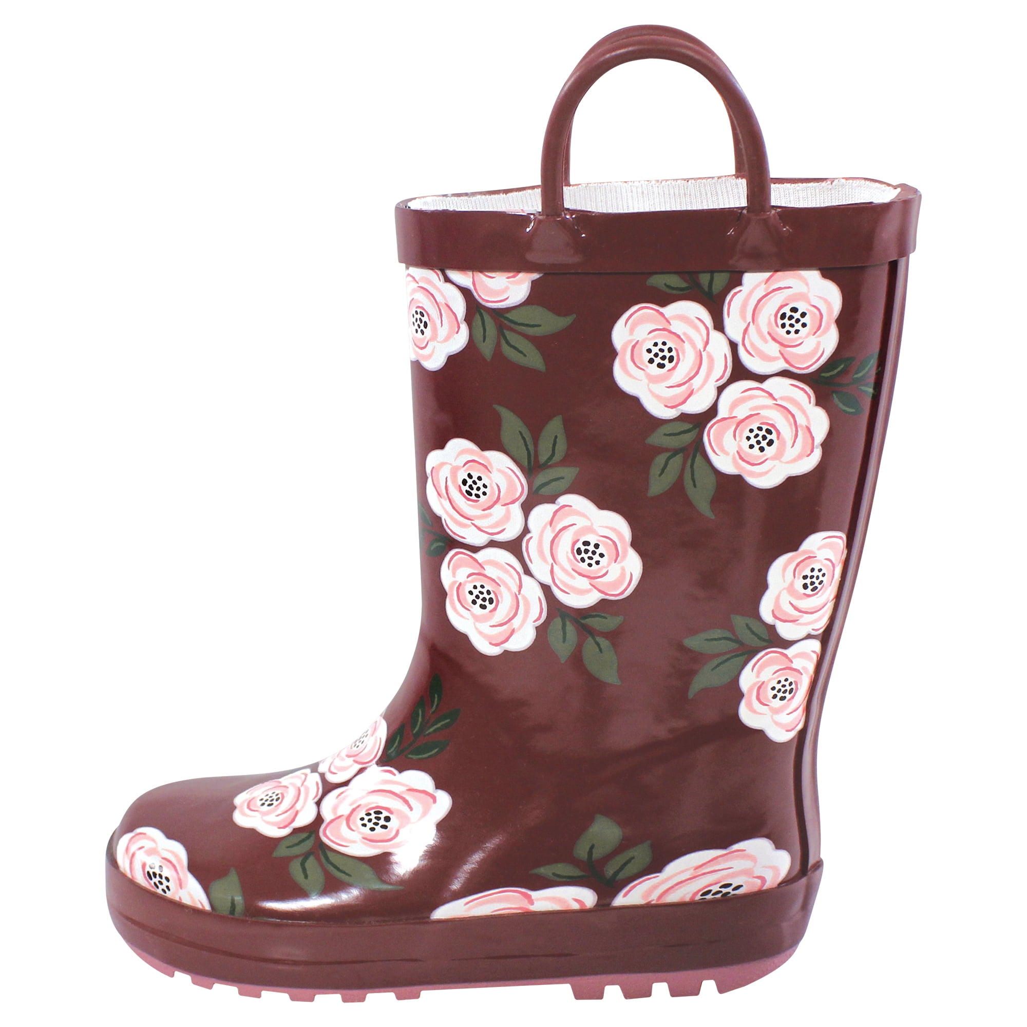 Hudson Baby Girls Rain Boots, Burgundy Floral, 10 Toddler