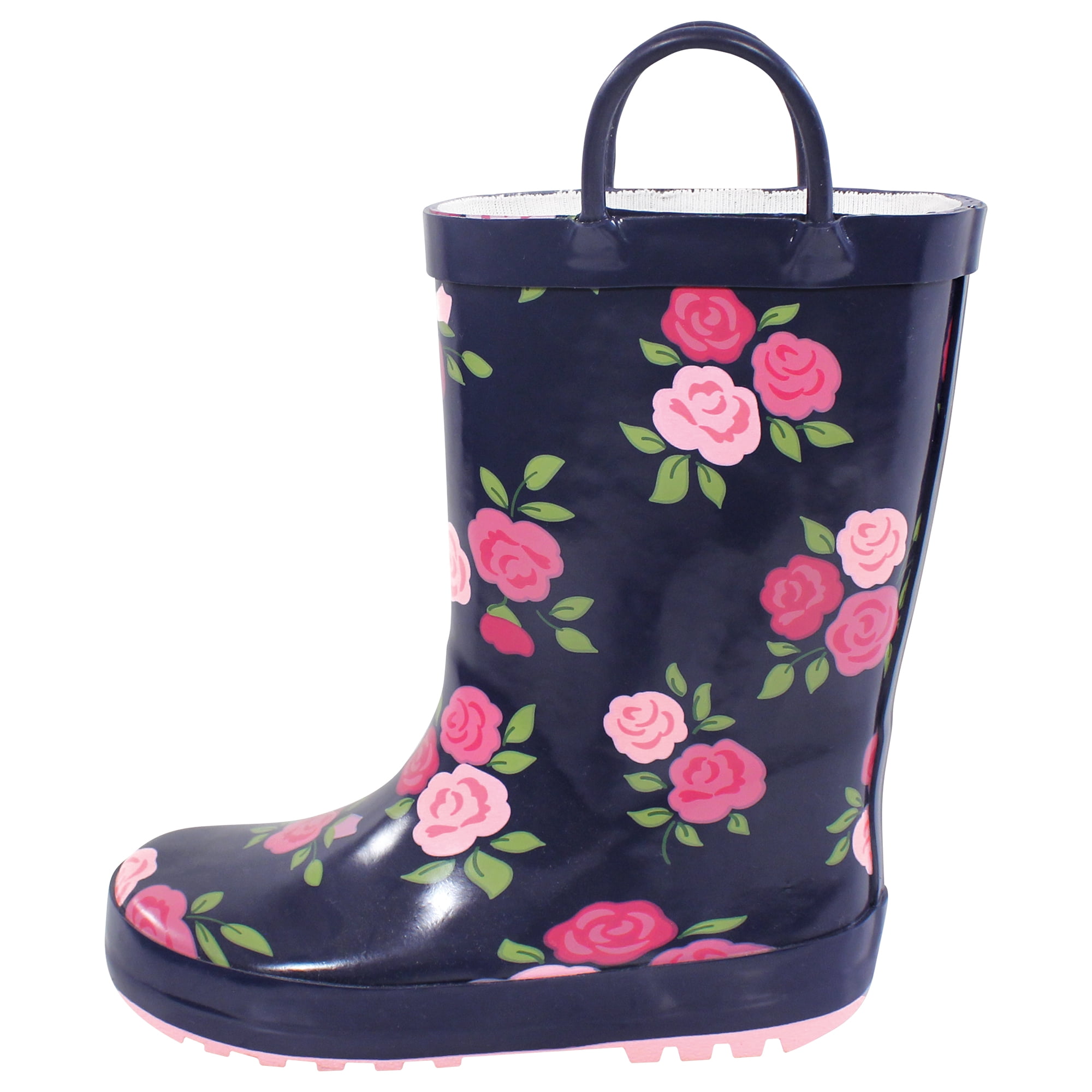 Hudson Baby Girls Rain Boots, Midnight Pink Roses, 10 Toddler