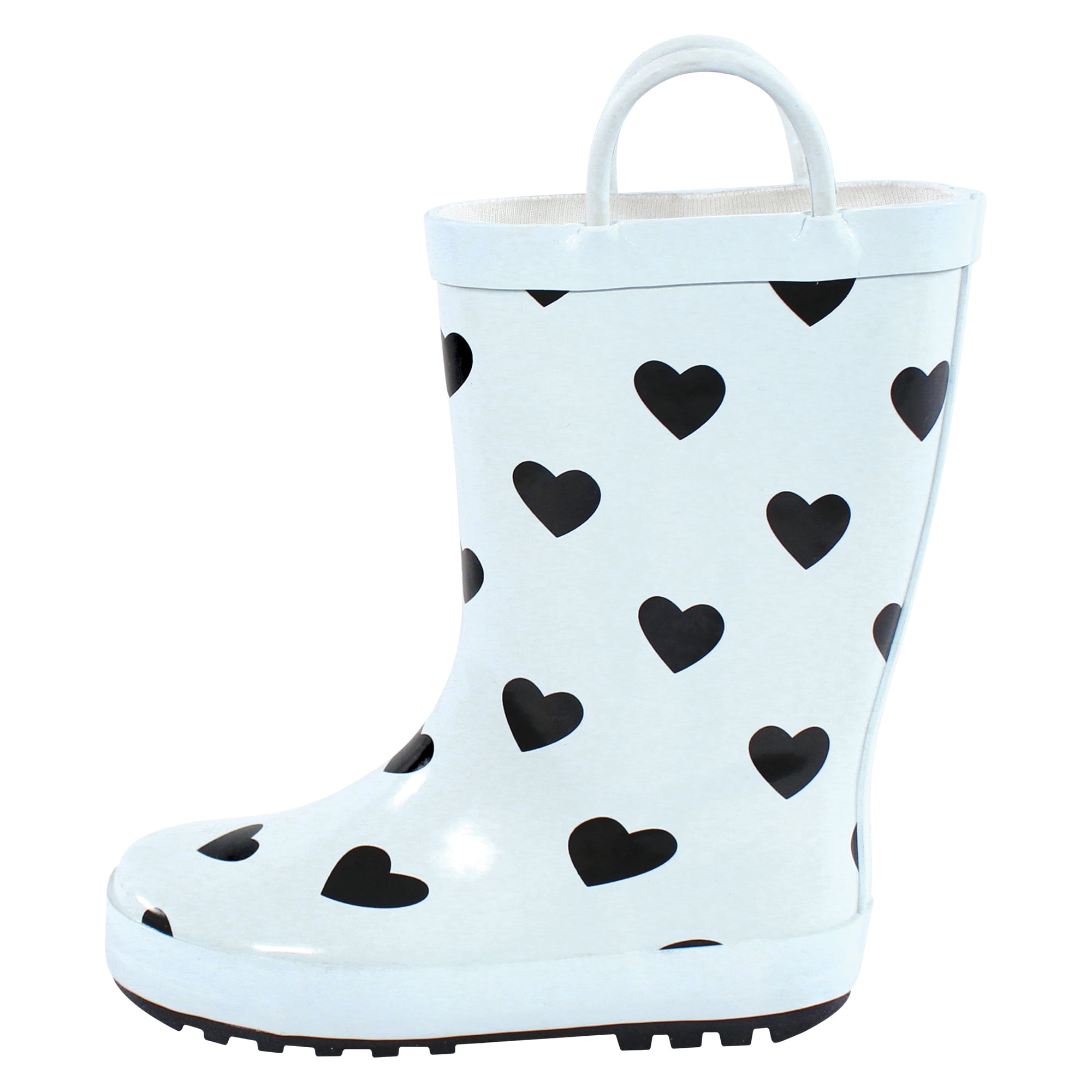 Hudson Baby Girls Rain Boots, Mint Black Heart, 4 Toddler