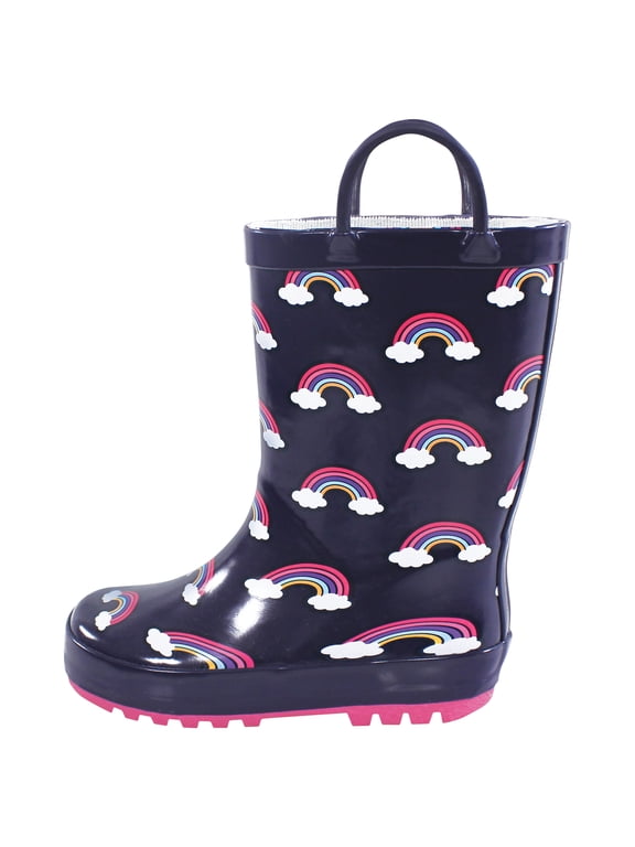 Girls Rain Boots, Navy Rainbow, 6 Toddler