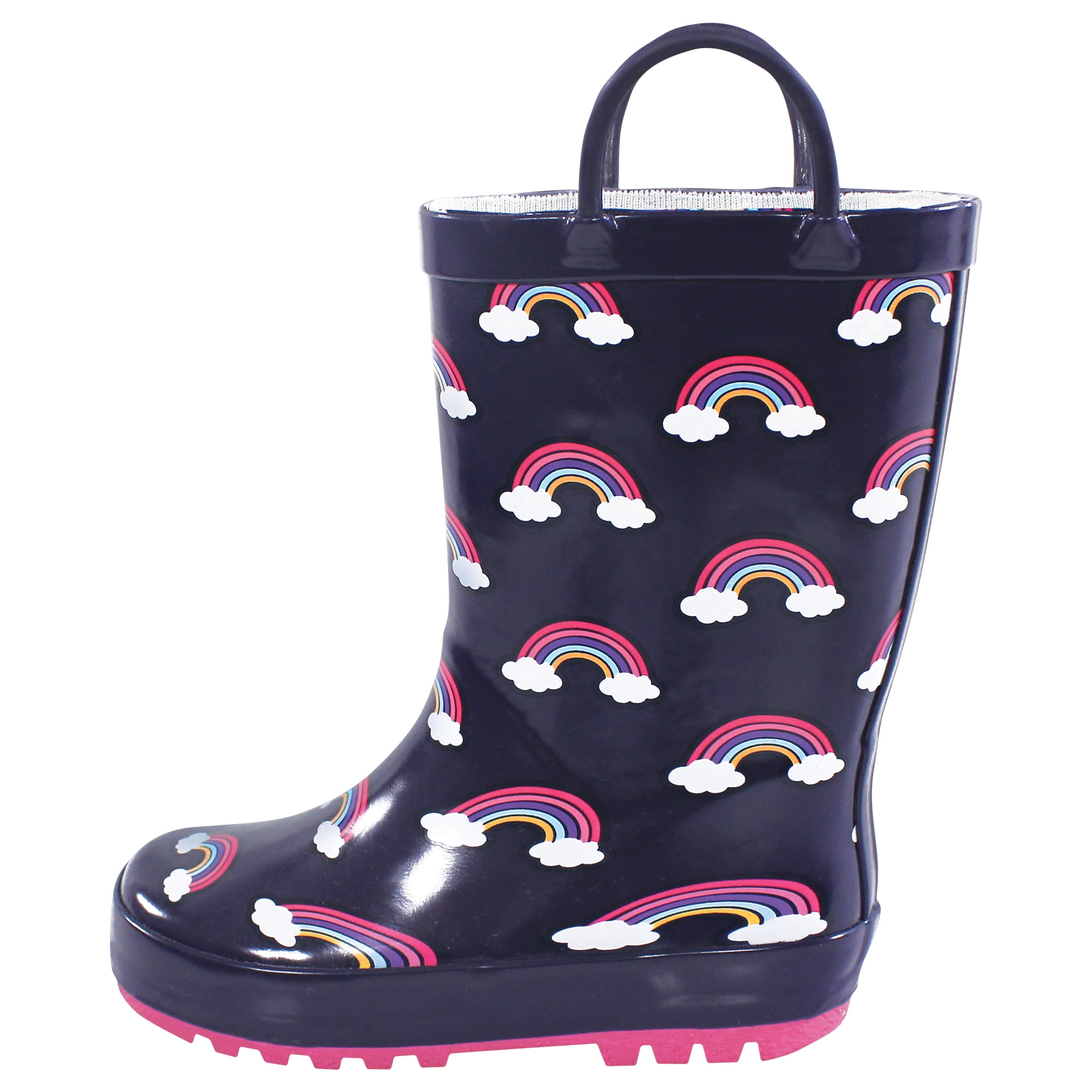 Hudson Baby Girls Rain Boots, Navy Rainbow, 9 Toddler