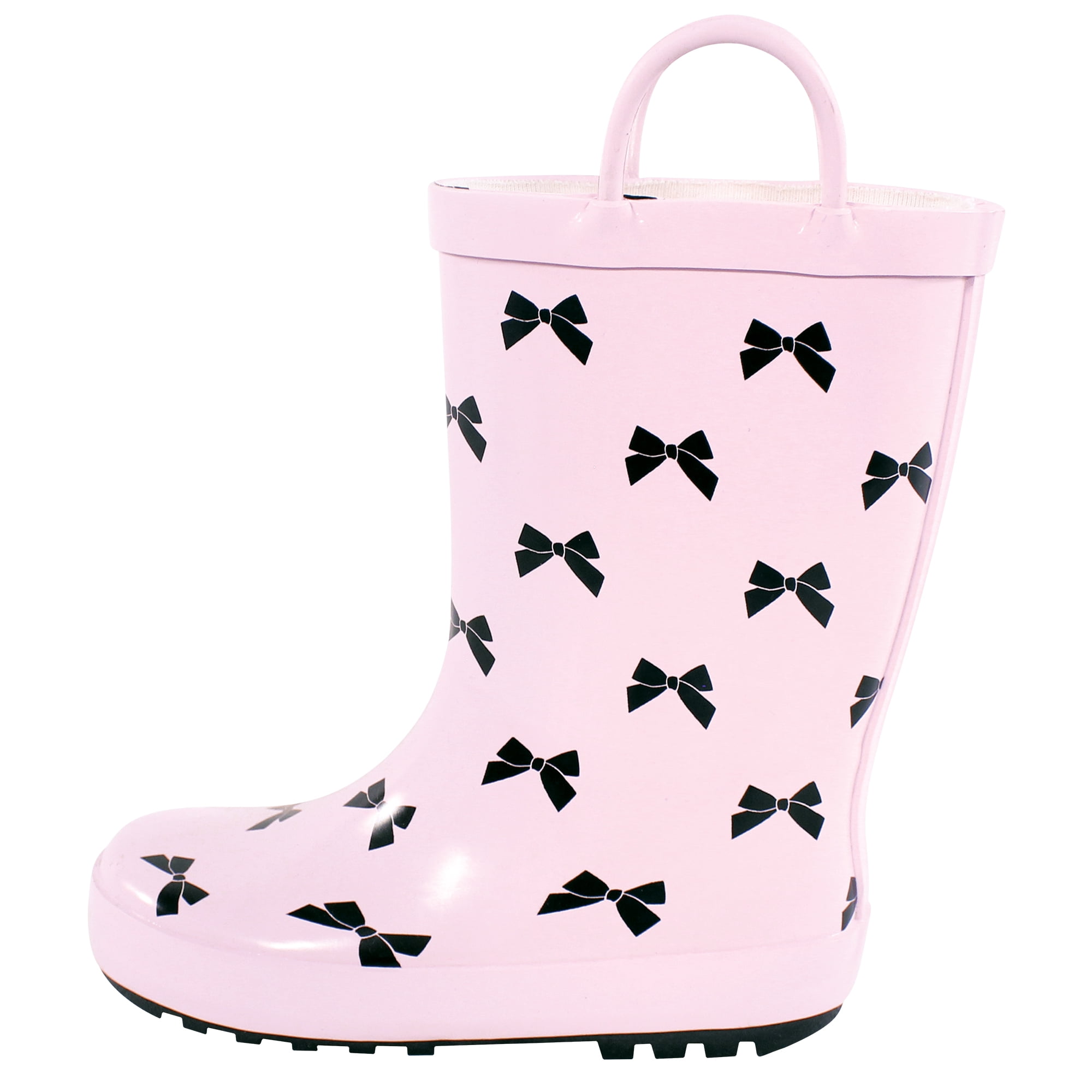 Hudson Baby Girls Rain Boots, Pink Black Bow, 8 Toddler